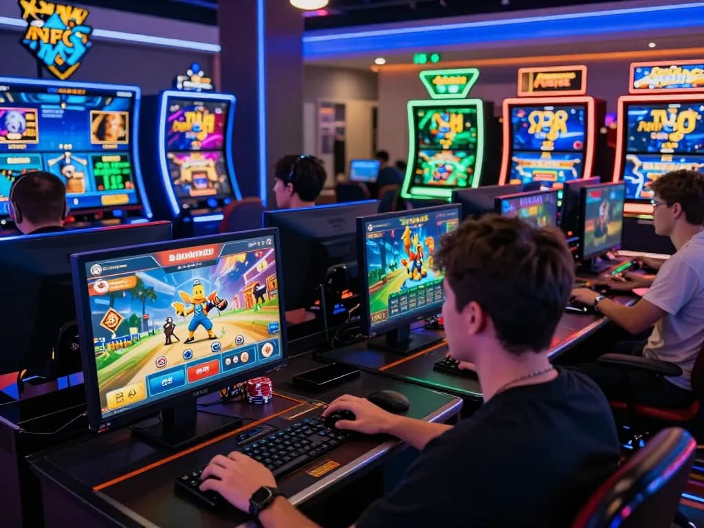 Players engaged in online gaming on the sunwin20 platform, showcasing vibrant digital interfaces and immersive atmosphere.