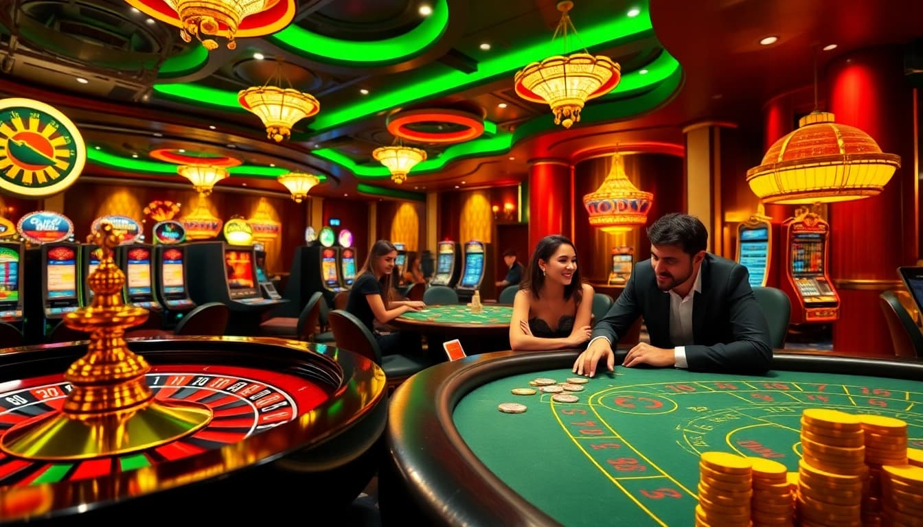 Experience the thrill of gambling at 39BET with vibrant casino tables and engaged players.