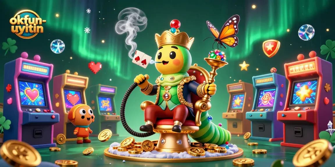 Experience the vibrant world of okfun-uytin with 3D characters and dynamic casino elements in a rich illustration.