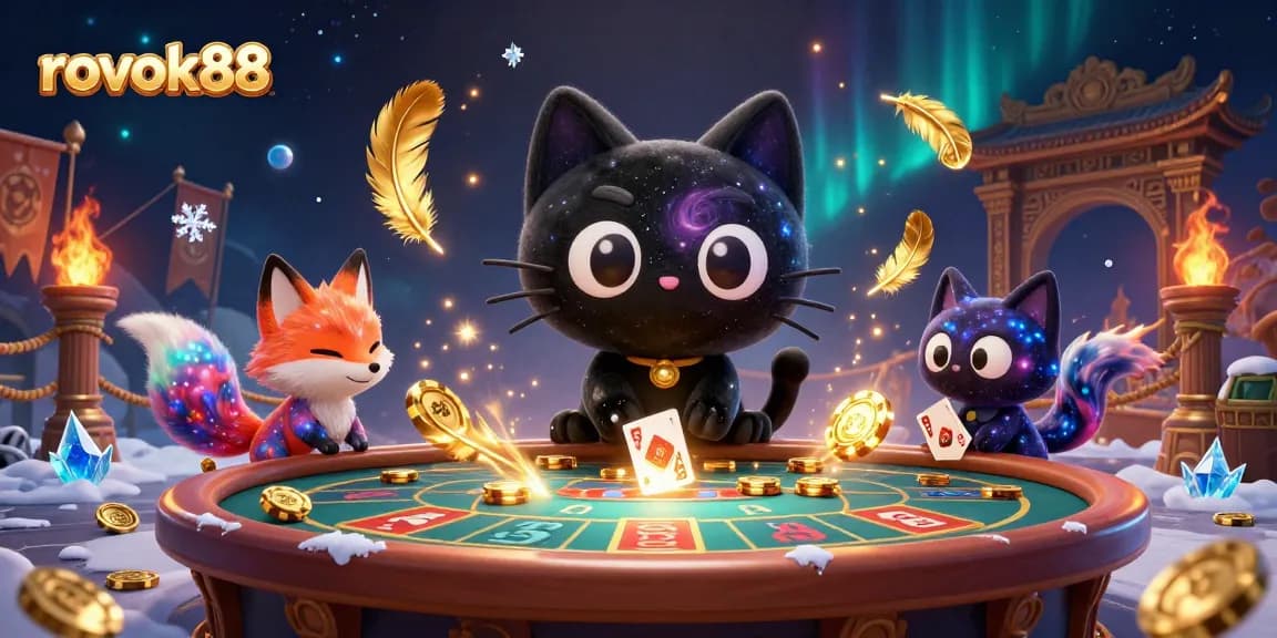 Experience the excitement of rokok88 as the cosmic cat pulls in golden chips at a vibrant casino table.