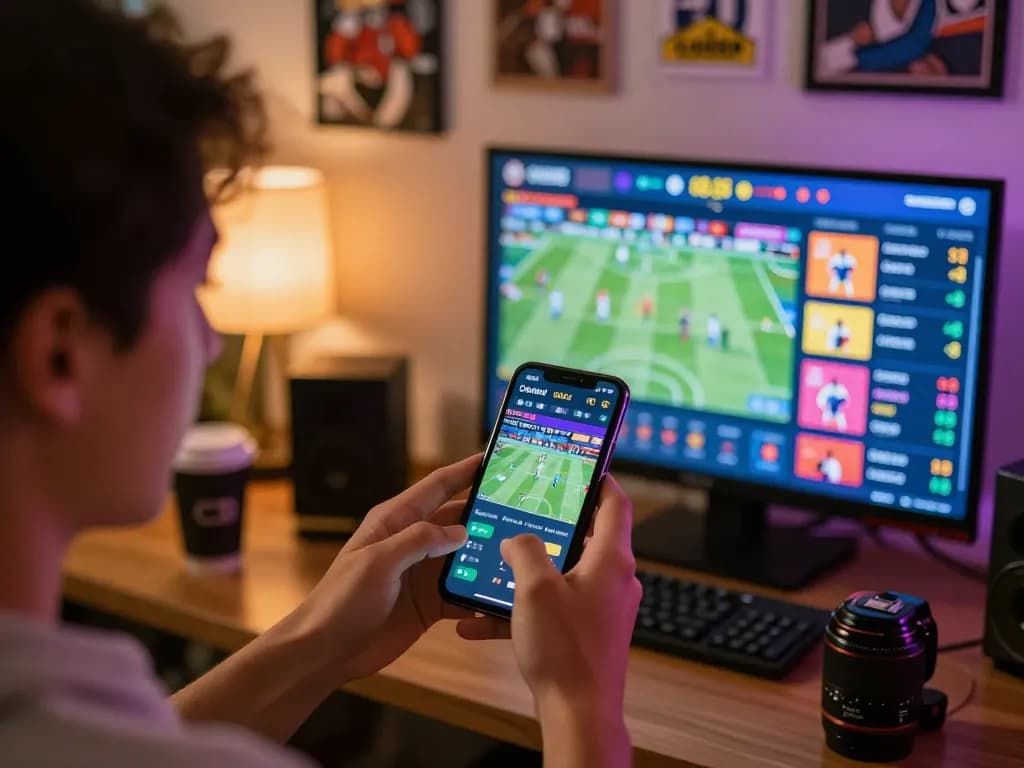 Engaging in sports betting action with Lode88 on a smartphone, showcasing live betting odds and sports events.