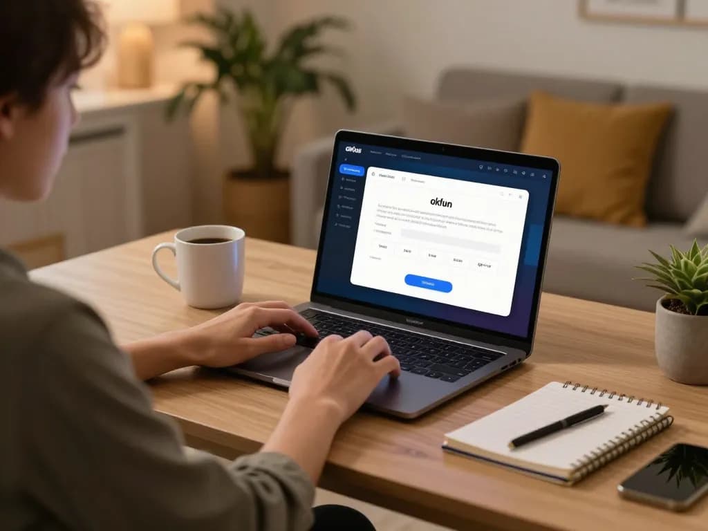 Engaging user on the okfun app, enjoying a seamless online gaming experience from a stylish home setup.