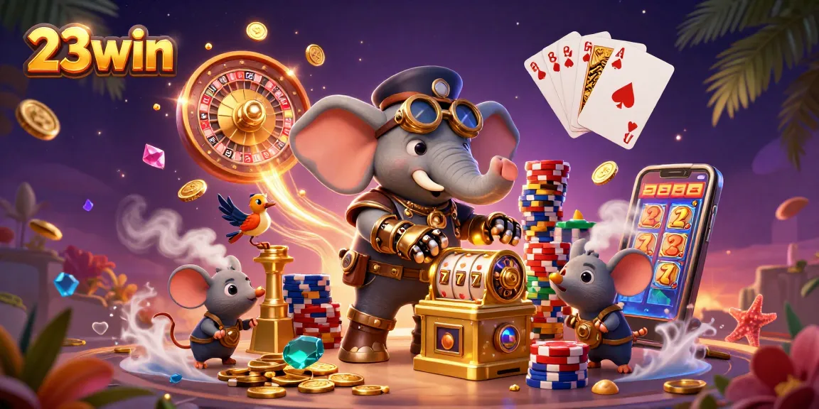 Experience winning at 23win with a vibrant 3D casino scene full of excitement and jackpot elements.
