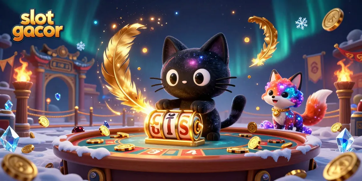 Engage with slot gacor dynamics at a cosmic casino table featuring enchanting creatures.