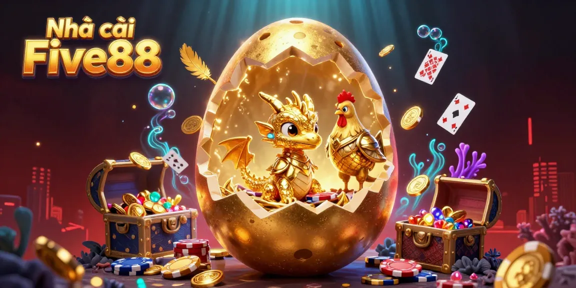 Engaging scene showcasing Nhà cái Five88's exciting atmosphere with a golden dragon and poker chips.
