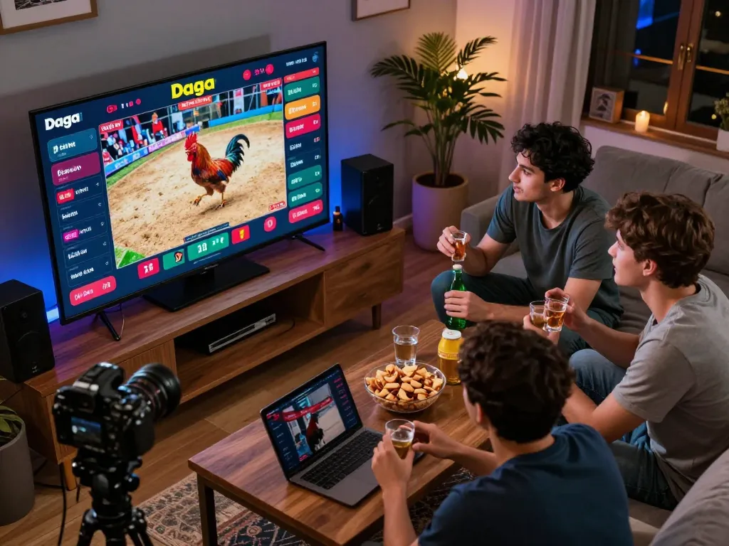 Daga live cockfight streaming engages players in a cozy home setting, showcasing thrilling betting options.