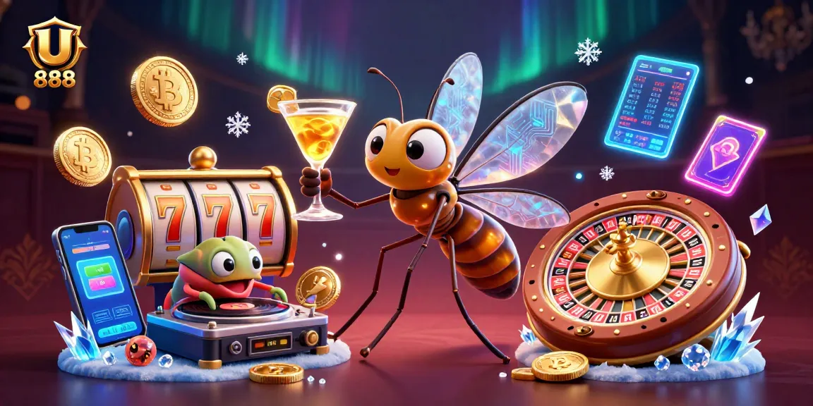 Experience gambling excitement with U 888, featuring a lively casino mascot and dynamic elements.