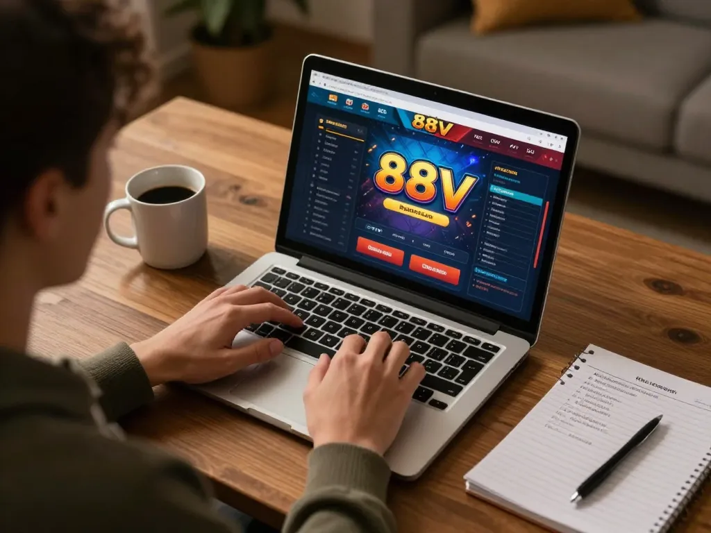 Player engaging in online gaming on 88vv platform from the comfort of home, showcasing strategic betting.