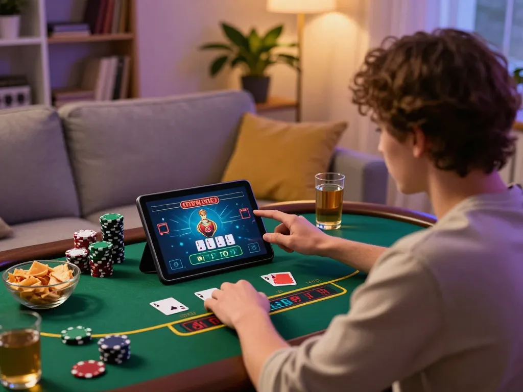 Engaging in okwin online gaming session on tablet, showcasing a live blackjack dealer