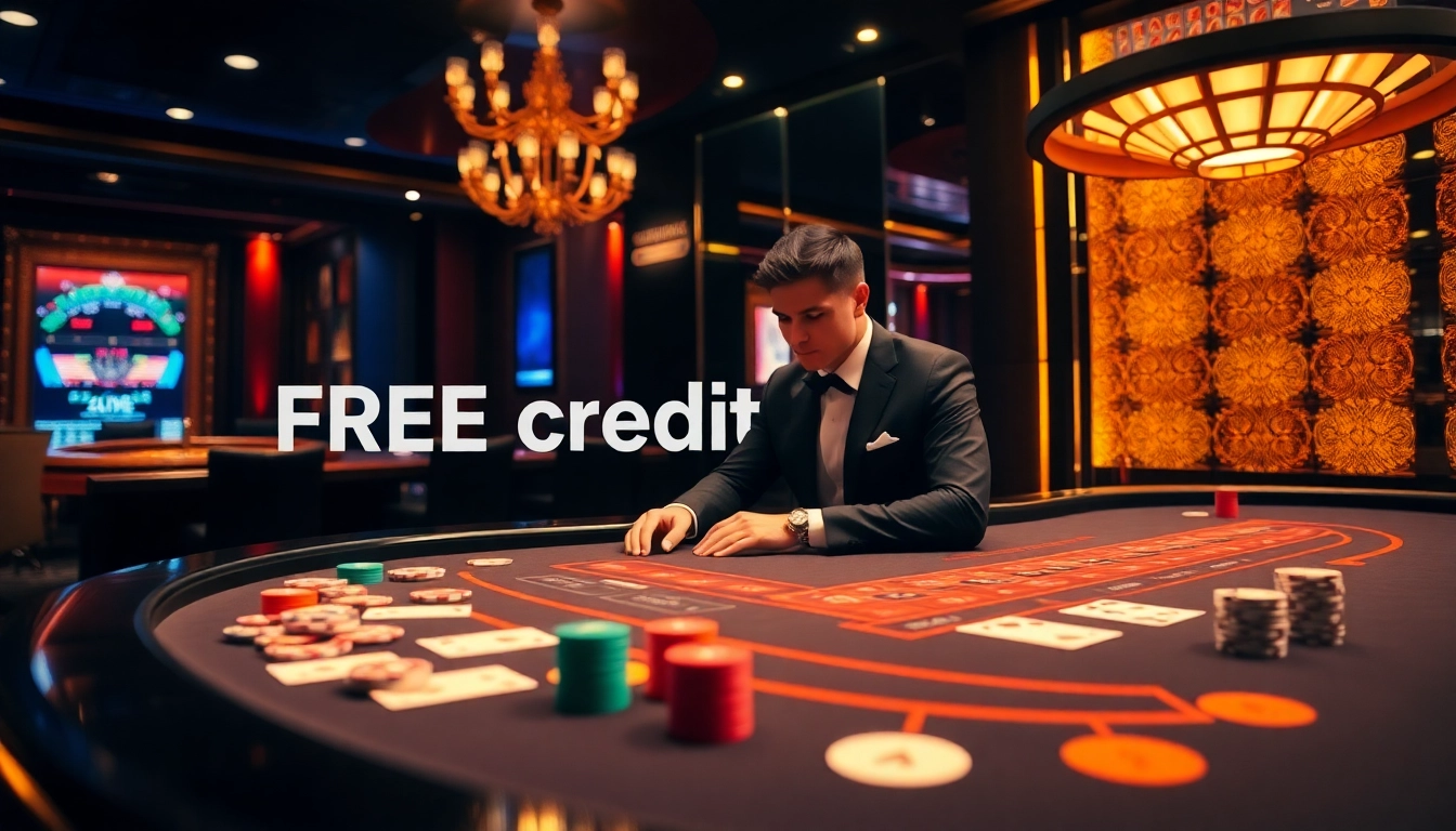 Engaging with free credit baccarat at a luxurious casino baccarat table with vibrant chips and cards.