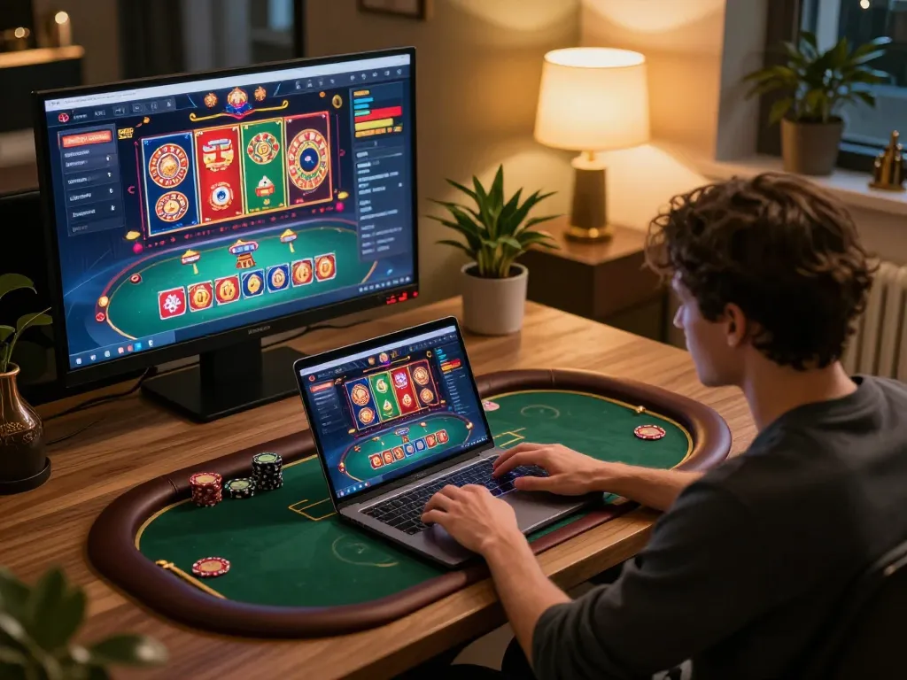 Engaging gameplay at home using Link vào Sin88 on a laptop in a cozy setup
