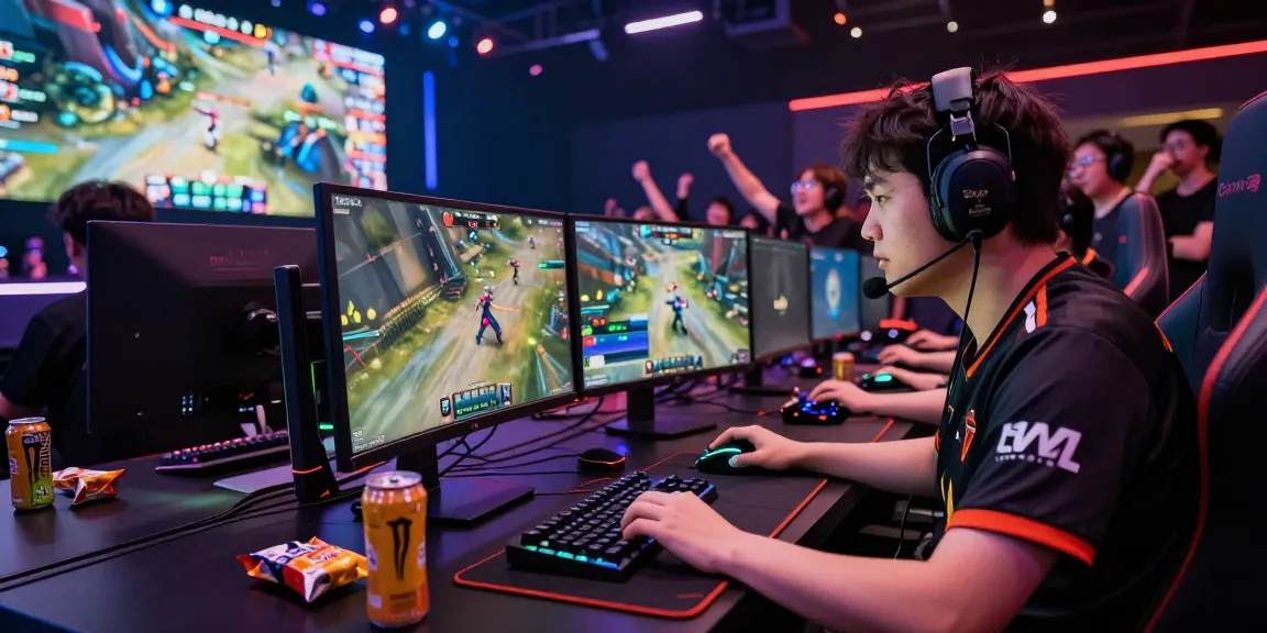 Gamer engaged in rokok88 esports competition amid cheering crowd
