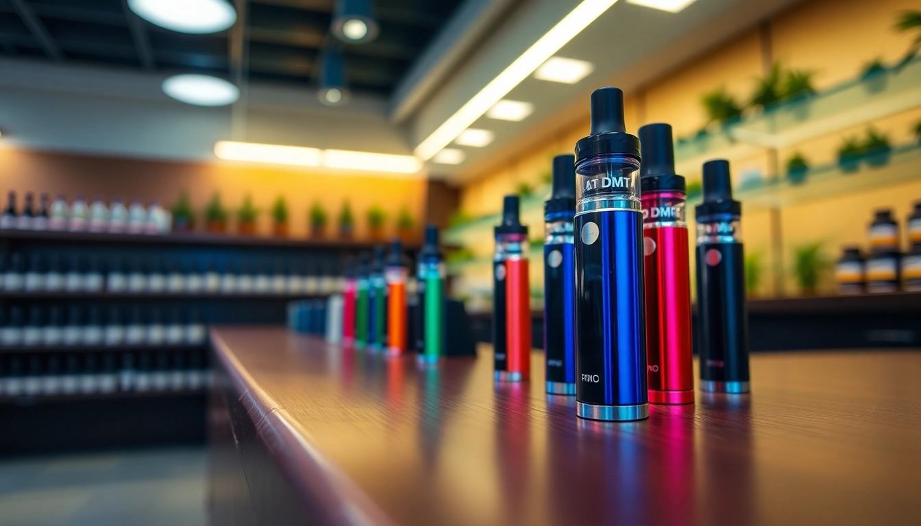 Buy DMT online cartridge showcased in a modern dispensary, capturing its unique features.
