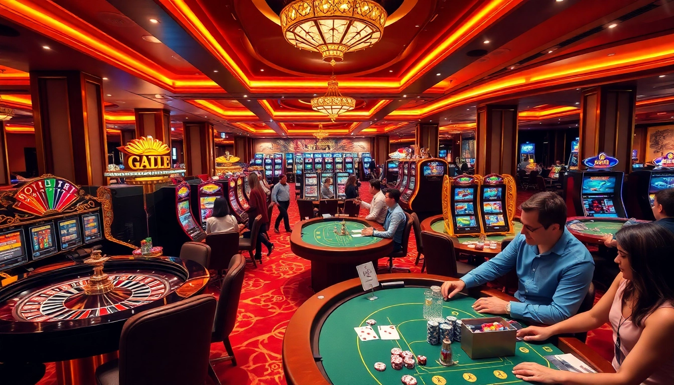 Players enjoying thrilling games at https://five88m.net/ casino, featuring vibrant tables, roulette, and excitement.