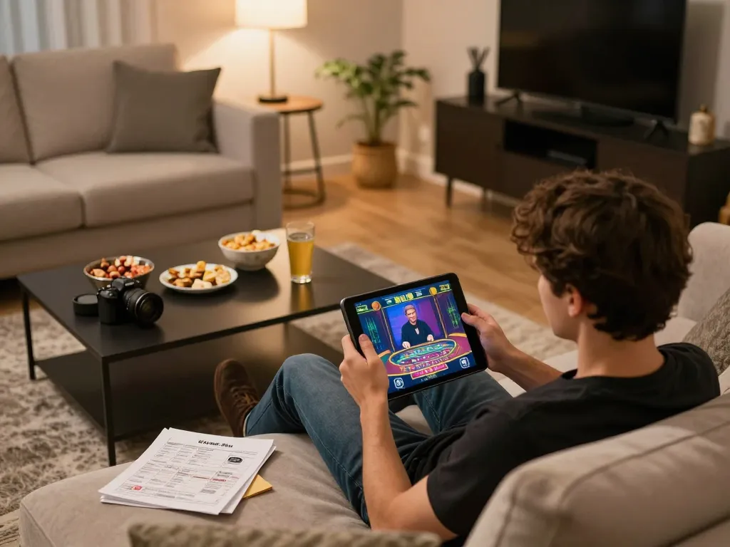 Engaging in live dealer games at ee88, showcasing a cozy home gaming experience