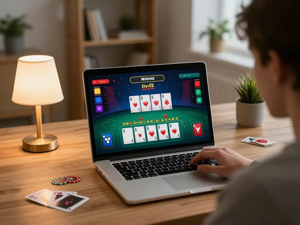 Engaging in a live dealer blackjack game at https://nk88.boo/ from a cozy home setup