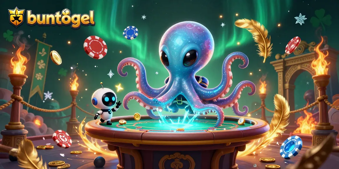 Buntogel offers an exciting cosmic poker experience with a digital octopus and robot in space.