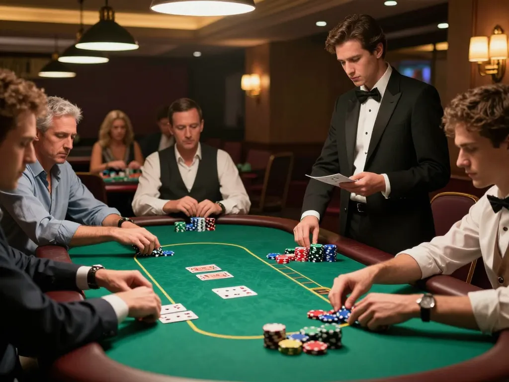 Engaged players in a poker game at LC88, showcasing strategic gameplay and vibrant casino atmosphere.