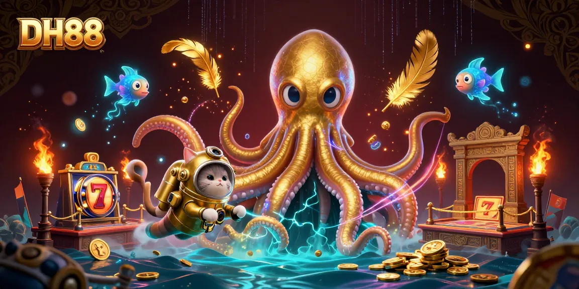 Experience thrilling gaming at DH88 with golden treasures and slot reels in an engaging underwater scene.