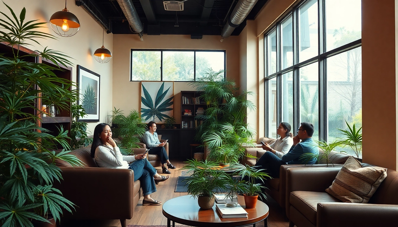 Experience vibrant ambiance at Weed Club Lloret De Mar with patrons enjoying cannabis in a cozy setting.