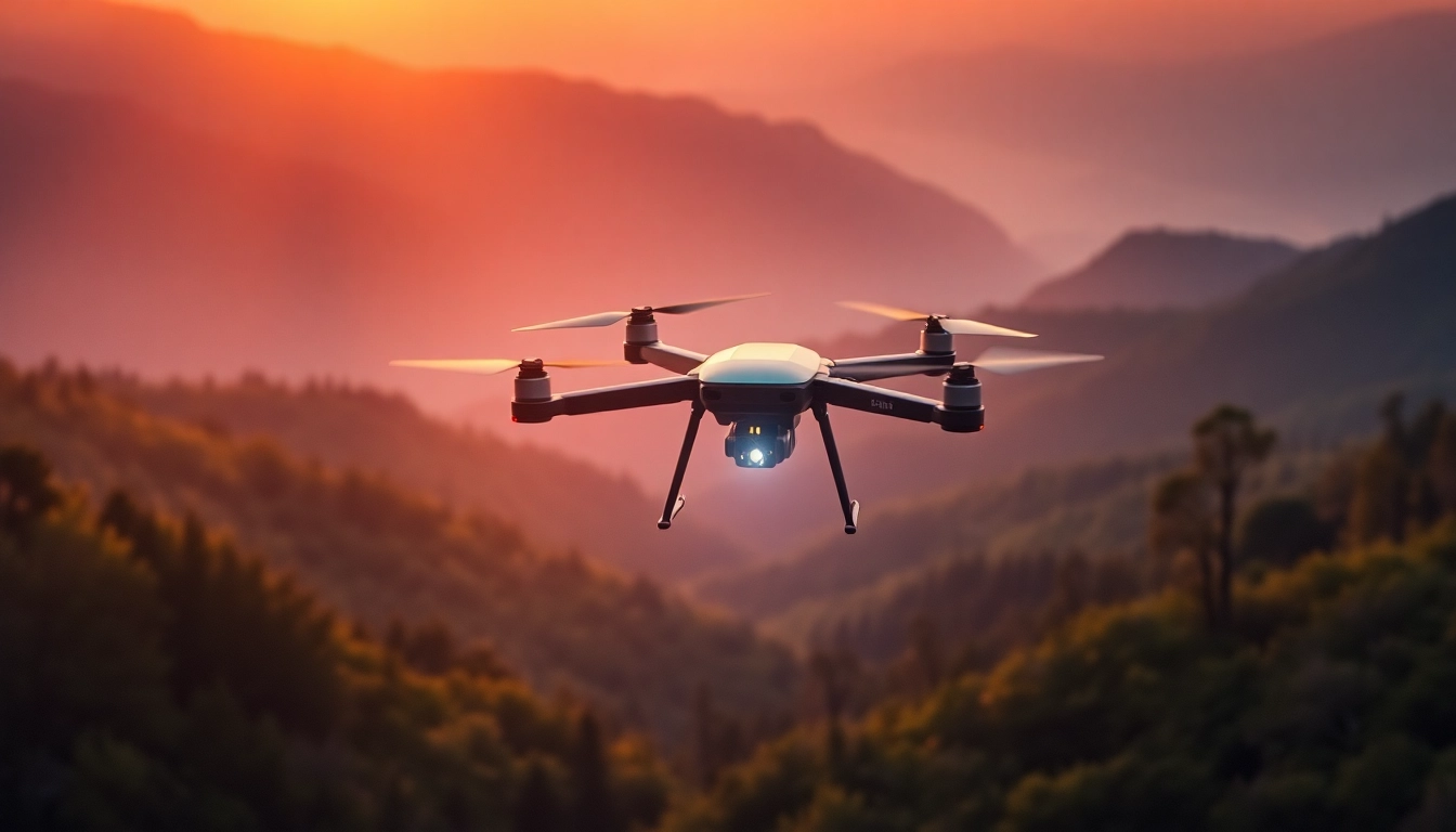 Lidar drone actively scanning a mountainous landscape for detailed terrain mapping.