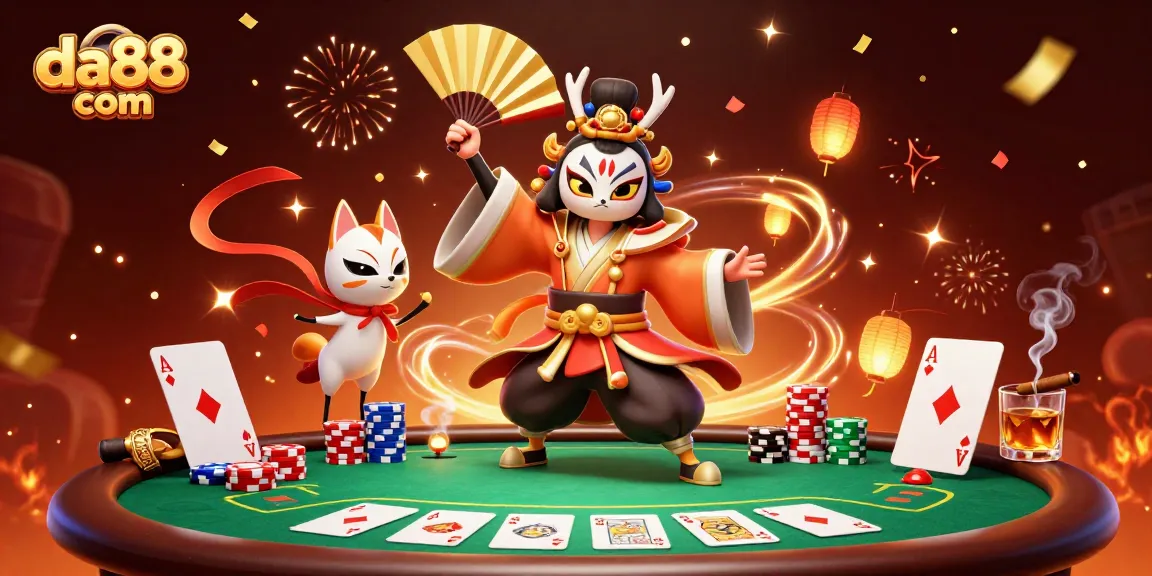 Engage in thrilling gameplay at da88 com, featuring a rich casino scene with vibrant characters and dynamic poker elements.