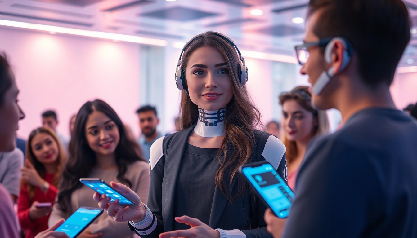 Engaging scene of users having conversations with an AI chatbot focused on sex ai chat, depicting a friendly and high-tech atmosphere.