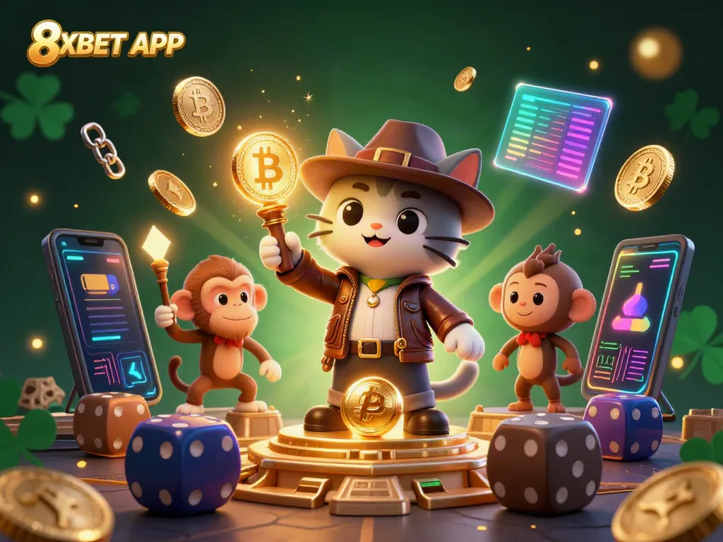 Experience thrilling gameplay with 8XBET APP in a vibrant 3D casino scene showcasing exciting elements.
