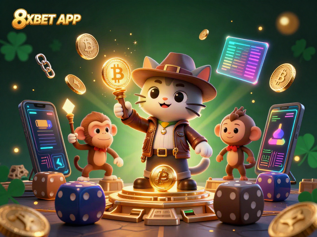 Experience thrilling gameplay with 8XBET APP in a vibrant 3D casino scene showcasing exciting elements.