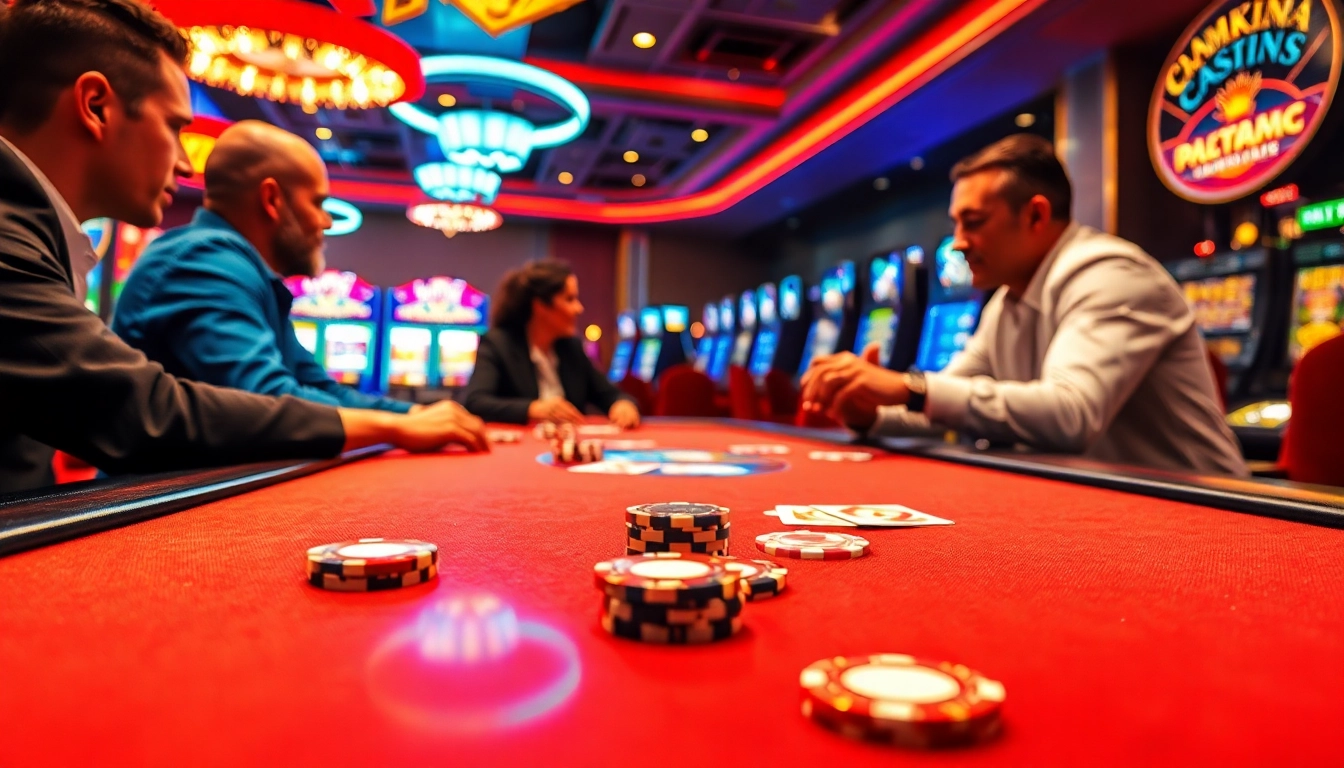 Login Rajahoki dengan pemain di meja kasino yang meriah dan penuh energi.