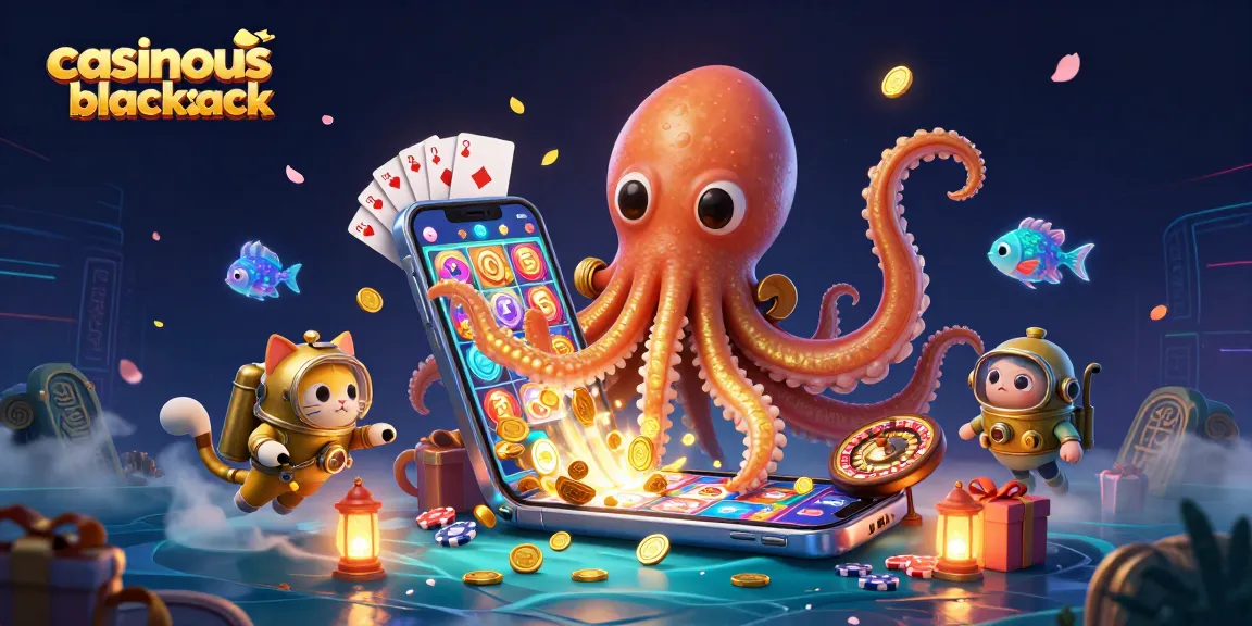 Win big with casinous blackjack in a vibrant scene of golden tentacles and casino fun!