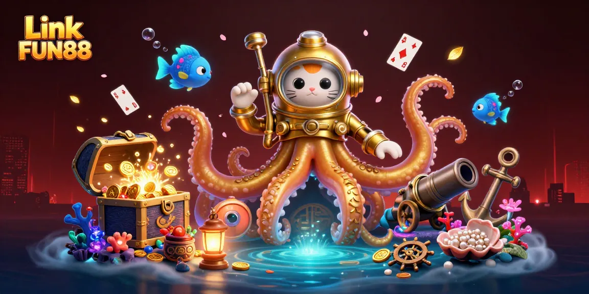 Experience thrilling games with Link FUN88, featuring a vibrant underwater scene of treasure and fun