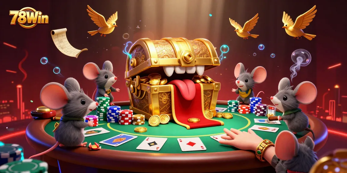 Engage with 78Win's vibrant casino scene, showcasing golden treasure and thrilling poker action.