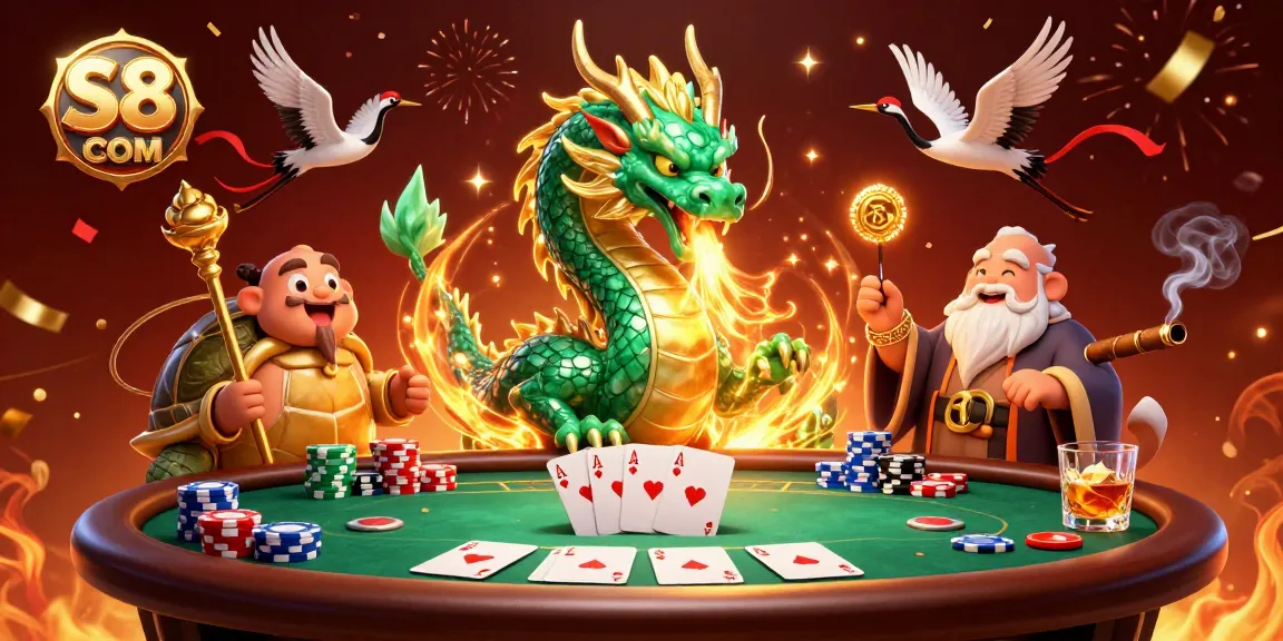 Experience thrilling gameplay with S8 COM, showcasing a vibrant casino scene featuring dragon magic and poker excitement.