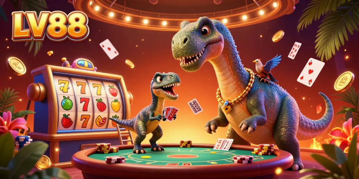 Experience LV88's thrilling gaming atmosphere with vibrant characters and dynamic casino elements.